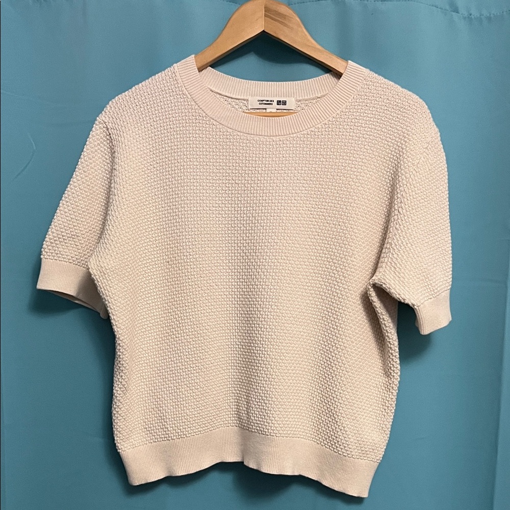 Uniqlo Cream Knit Shirt Sleeve Sweater